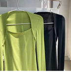 Long Sleeve Tops Women Candy Color Fake Two Piece Skinny T-shirts Female nowadaysfashion
