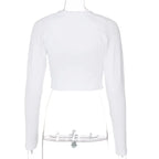 Long Sleeves Solid Hollow Out Bandage Sexy Tube Crop Top Summer Autumn Women nowadaysfashion