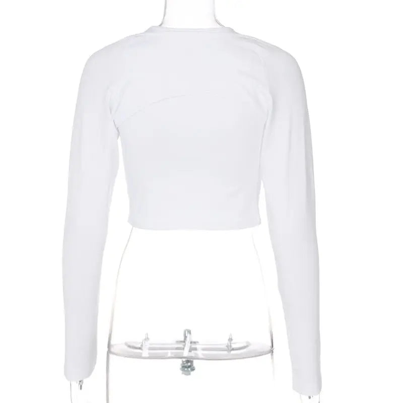 Long Sleeves Solid Hollow Out Bandage Sexy Tube Crop Top Summer Autumn Women - Blade & Thread