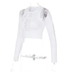 Long Sleeves Solid Hollow Out Bandage Sexy Tube Crop Top Summer Autumn Women nowadaysfashion