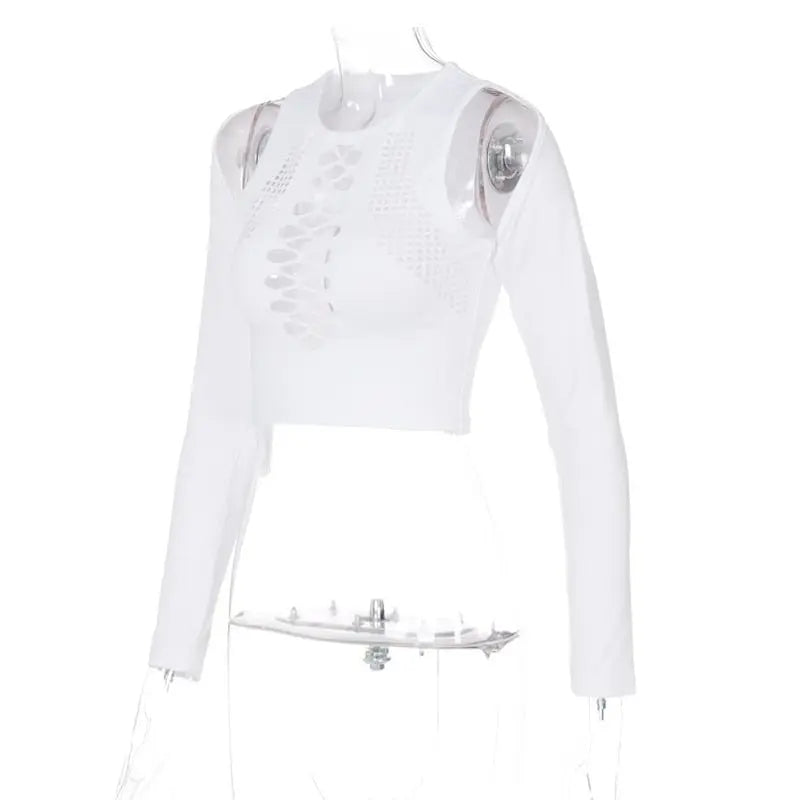 Long Sleeves Solid Hollow Out Bandage Sexy Tube Crop Top Summer Autumn Women - Blade & Thread