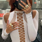 Long Sleeves Solid Hollow Out Bandage Sexy Tube Crop Top Summer Autumn Women nowadaysfashion