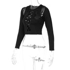 Long Sleeves Solid Hollow Out Bandage Sexy Tube Crop Top Summer Autumn Women nowadaysfashion