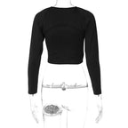 Long Sleeves Solid Hollow Out Bandage Sexy Tube Crop Top Summer Autumn Women nowadaysfashion