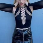 Long Sleeves Solid Hollow Out Bandage Sexy Tube Crop Top Summer Autumn Women nowadaysfashion