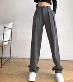 Long Suit Pants High Waist Button Women Wide Leg Trousers nowadaysfashion