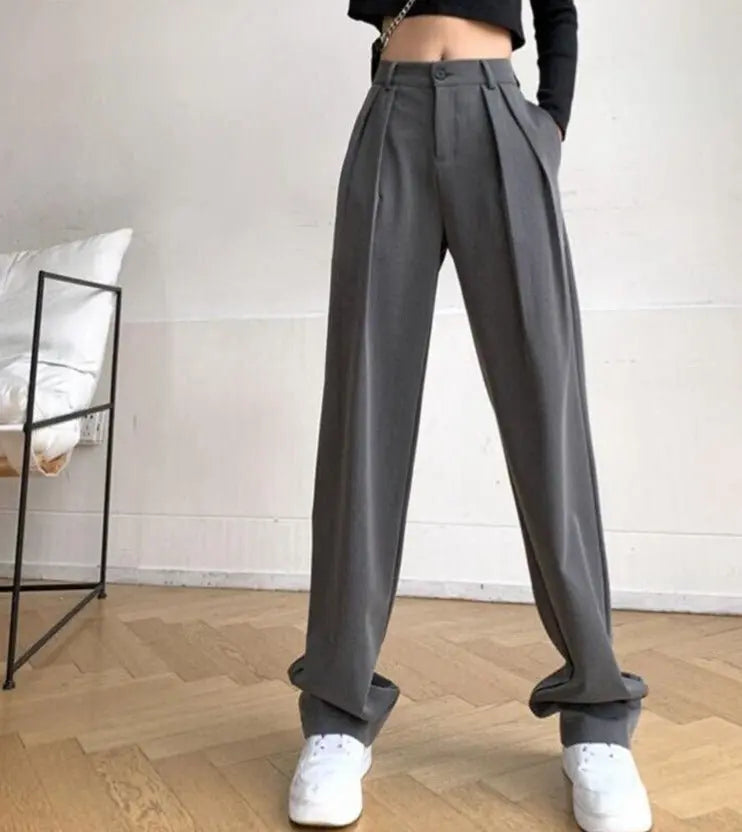 Long Suit Pants High Waist Button Women Wide Leg Trousers - Blade & Thread