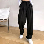 Long Suit Pants High Waist Button Women Wide Leg Trousers nowadaysfashion