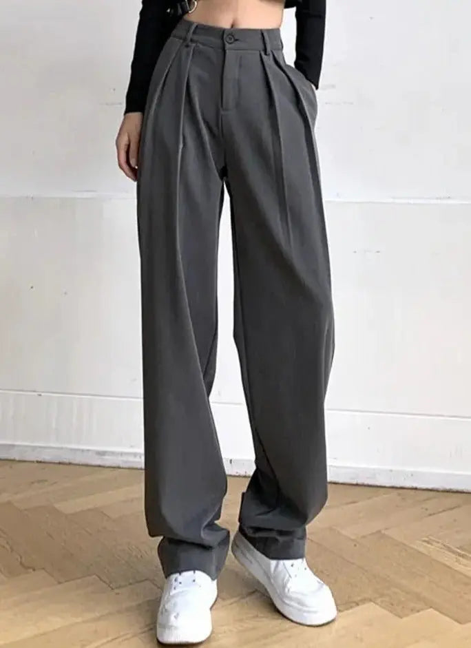 Long Suit Pants High Waist Button Women Wide Leg Trousers - Blade & Thread