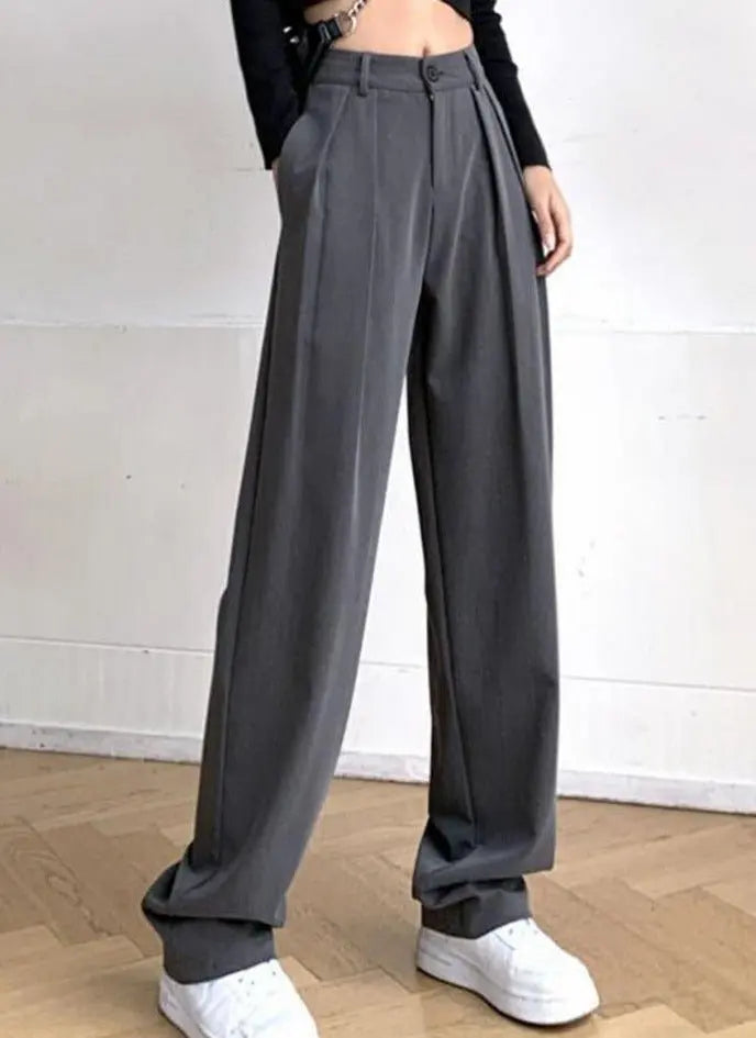 Long Suit Pants High Waist Button Women Wide Leg Trousers nowadaysfashion