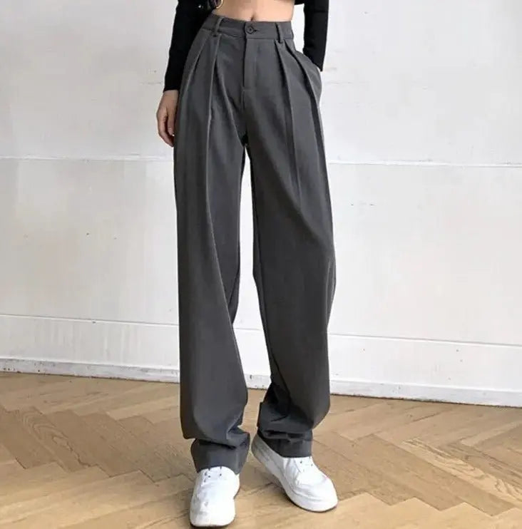 Long Suit Pants High Waist Button Women Wide Leg Trousers - Blade & Thread