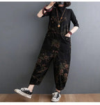 Loose Jeans Black Jumpsuit Casual Ladies Big Pockets Print Floral Denim Overalls Straps Rompers nowadaysfashion