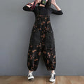 Loose Jeans Black Jumpsuit Casual Ladies Big Pockets Print Floral Denim Overalls Straps Rompers nowadaysfashion