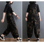 Loose Jeans Black Jumpsuit Casual Ladies Big Pockets Print Floral Denim Overalls Straps Rompers nowadaysfashion