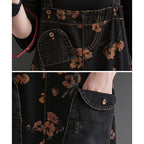 Loose Jeans Black Jumpsuit Casual Ladies Big Pockets Print Floral Denim Overalls Straps Rompers nowadaysfashion