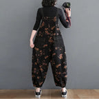 Loose Jeans Black Jumpsuit Casual Ladies Big Pockets Print Floral Denim Overalls Straps Rompers nowadaysfashion