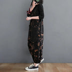 Loose Jeans Black Jumpsuit Casual Ladies Big Pockets Print Floral Denim Overalls Straps Rompers nowadaysfashion
