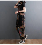 Loose Jeans Black Jumpsuit Casual Ladies Big Pockets Print Floral Denim Overalls Straps Rompers nowadaysfashion