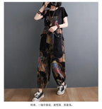 Loose Jeans Black Jumpsuit Casual Ladies Big Pockets Print Floral Denim Overalls Straps Rompers nowadaysfashion