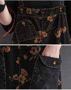 Loose Jeans Black Jumpsuit Casual Ladies Big Pockets Print Floral Denim Overalls Straps Rompers nowadaysfashion