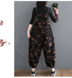 Loose Jeans Black Jumpsuit Casual Ladies Big Pockets Print Floral Denim Overalls Straps Rompers nowadaysfashion