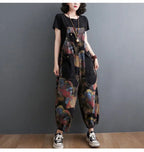 Loose Jeans Black Jumpsuit Casual Ladies Big Pockets Print Floral Denim Overalls Straps Rompers nowadaysfashion