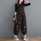Loose Jeans Black Jumpsuit Casual Ladies Big Pockets Print Floral Denim Overalls Straps Rompers nowadaysfashion