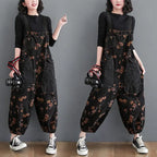 Loose Jeans Black Jumpsuit Casual Ladies Big Pockets Print Floral Denim Overalls Straps Rompers nowadaysfashion