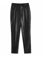 Loose Pockets Women PU Leather Trousers High Waist Single Button Ladies Straight Pants nowadaysfashion