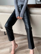 Loose Pockets Women PU Leather Trousers High Waist Single Button Ladies Straight Pants nowadaysfashion