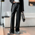 Loose PU Leather Pants Ladies High Waist Straight Faux Leather Trousers nowadaysfashion