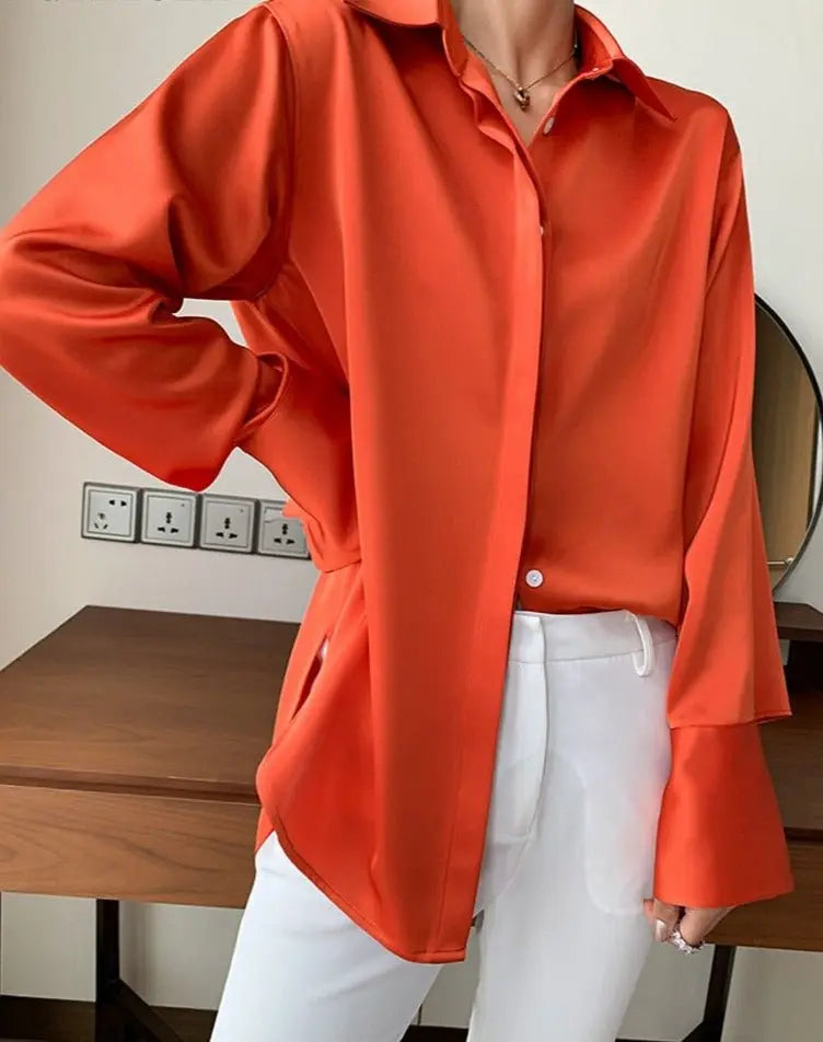 Loose Single-breasted Female Satin Shirts Tops Spring Summer Blusas - Blade & Thread