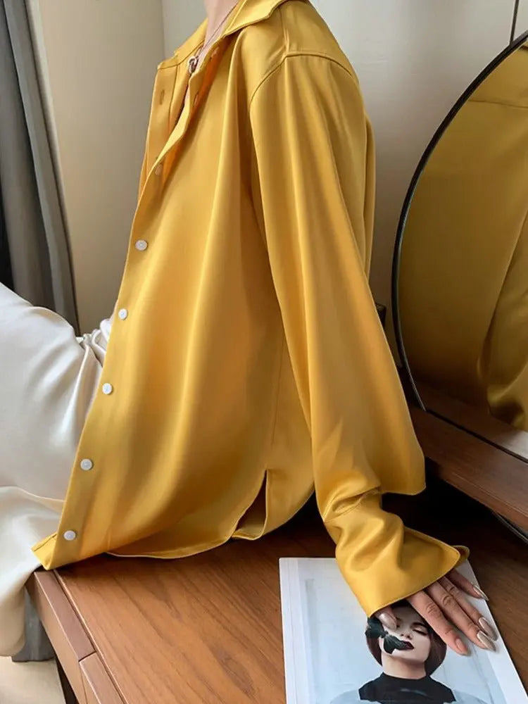 Loose Single-breasted Female Satin Shirts Tops Spring Summer Blusas - Blade & Thread
