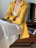 Loose Single-breasted Female Satin Shirts Tops Spring Summer Blusas nowadaysfashion