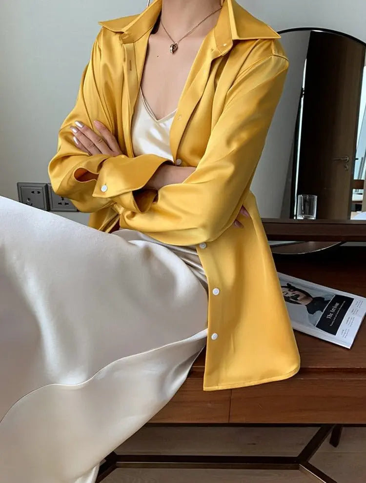 Loose Single-breasted Female Satin Shirts Tops Spring Summer Blusas nowadaysfashion