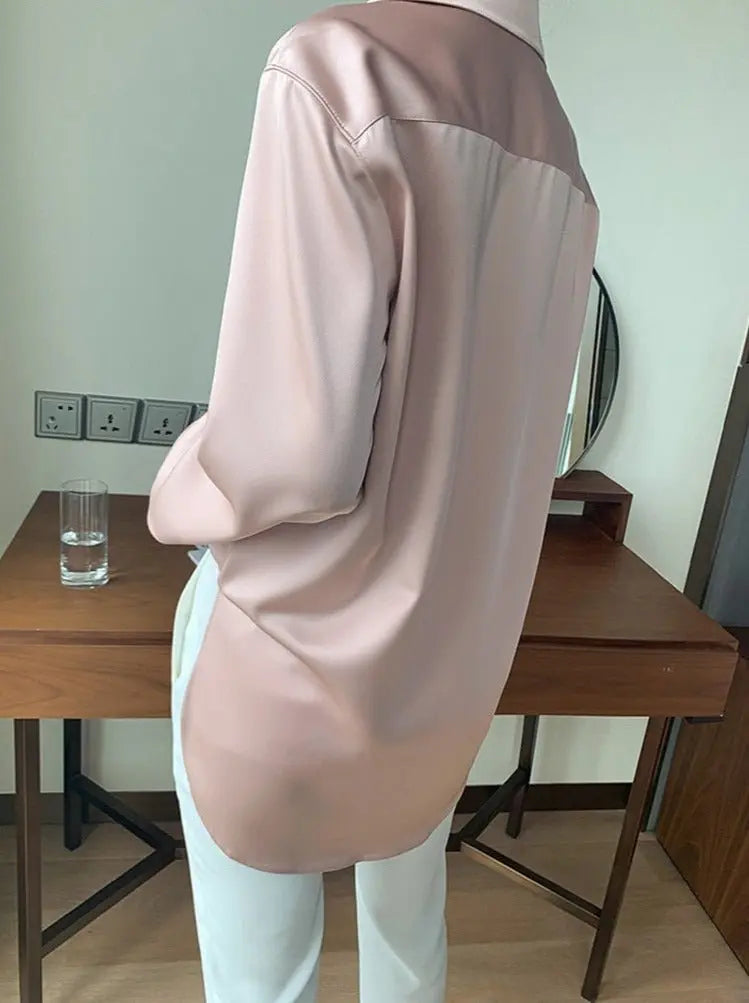 Loose Single-breasted Female Satin Shirts Tops Spring Summer Blusas nowadaysfashion