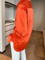 Loose Single-breasted Female Satin Shirts Tops Spring Summer Blusas nowadaysfashion