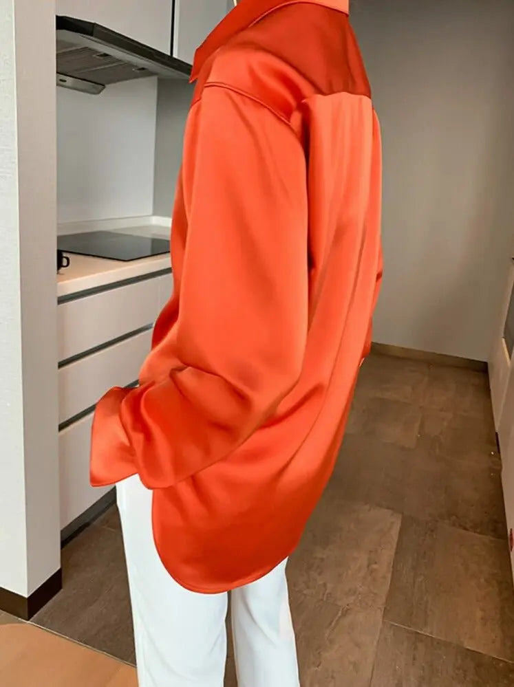 Loose Single-breasted Female Satin Shirts Tops Spring Summer Blusas nowadaysfashion