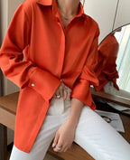 Loose Single-breasted Female Satin Shirts Tops Spring Summer Blusas nowadaysfashion