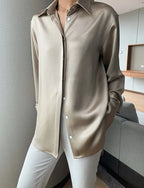Loose Single-breasted Female Satin Shirts Tops Spring Summer Blusas nowadaysfashion