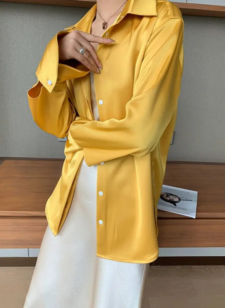 Loose Single-breasted Female Satin Shirts Tops Spring Summer Blusas - Blade & Thread