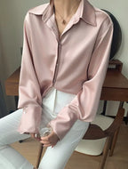 Loose Single-breasted Female Satin Shirts Tops Spring Summer Blusas nowadaysfashion