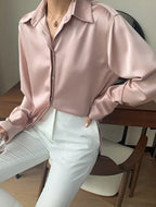 Loose Single-breasted Female Satin Shirts Tops Spring Summer Blusas nowadaysfashion