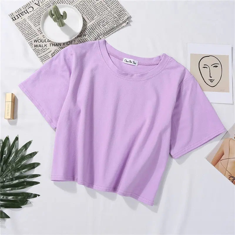 Loose solid color versatile short student T-shirt nowadaysfashion