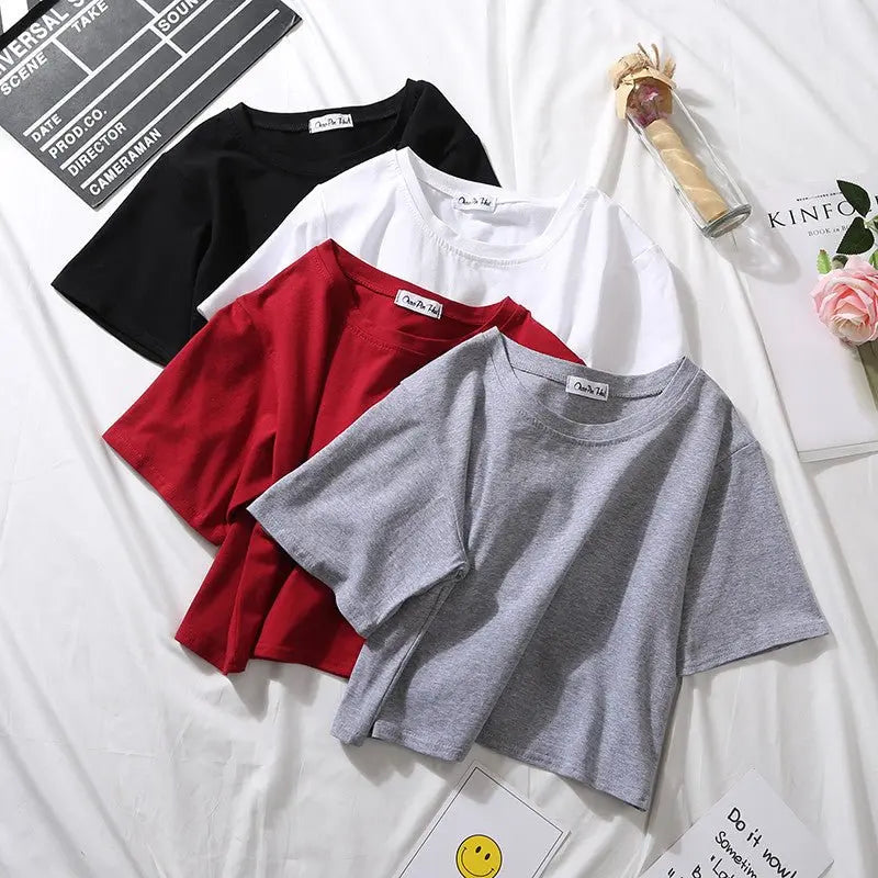 Loose solid color versatile short student T-shirt - Blade & Thread