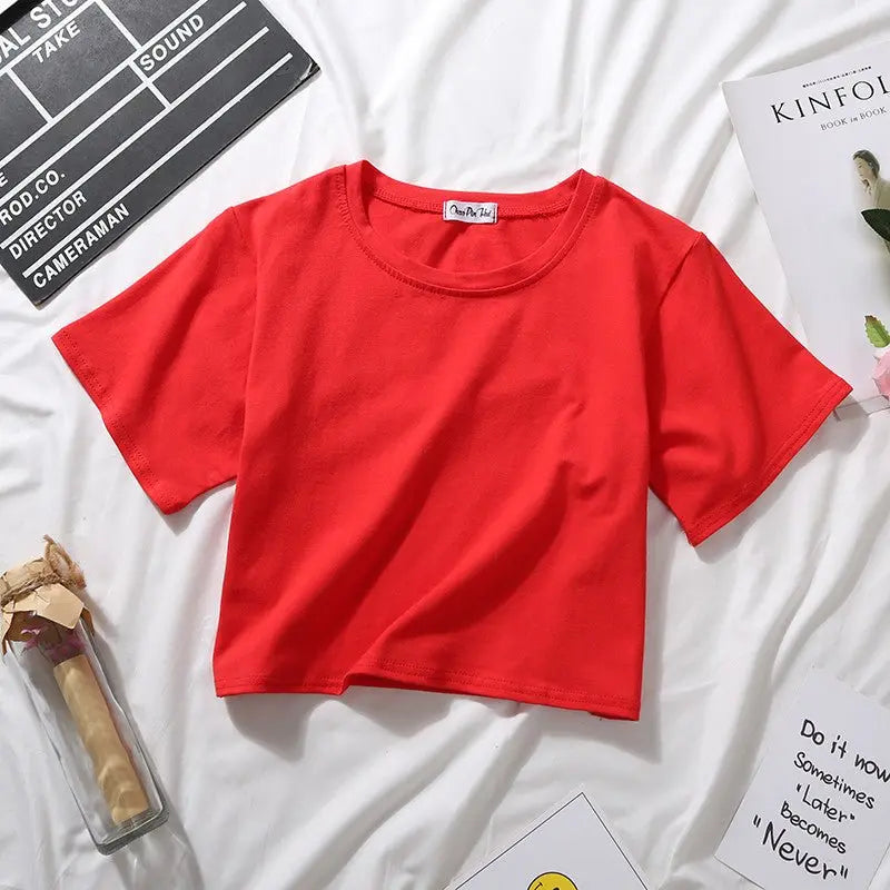 Loose solid color versatile short student T-shirt nowadaysfashion