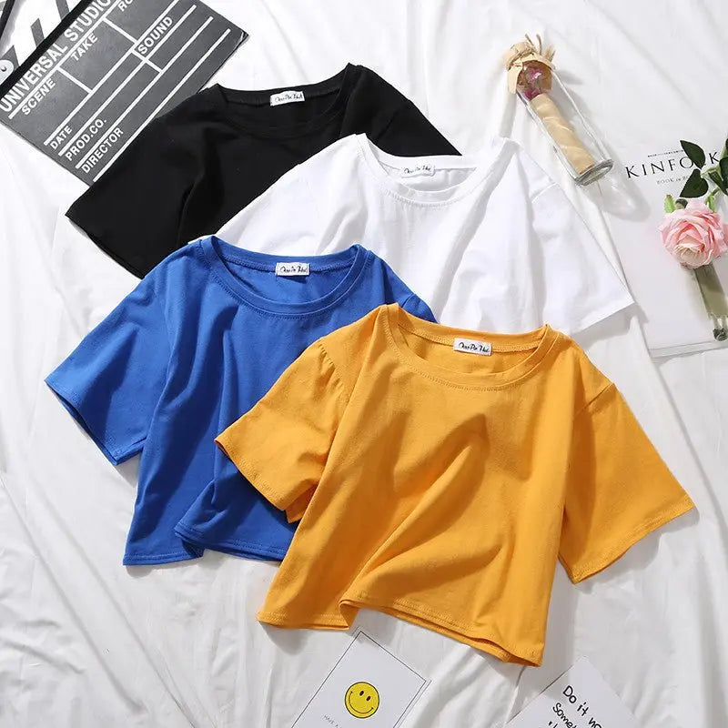 Loose solid color versatile short student T-shirt - Blade & Thread