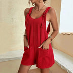 Loose Style Overalls Boho Solid Color Playsuit Sleeveless Rompers nowadaysfashion