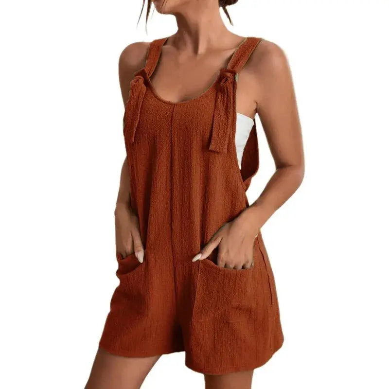 Loose Style Overalls Boho Solid Color Playsuit Sleeveless Rompers nowadaysfashion