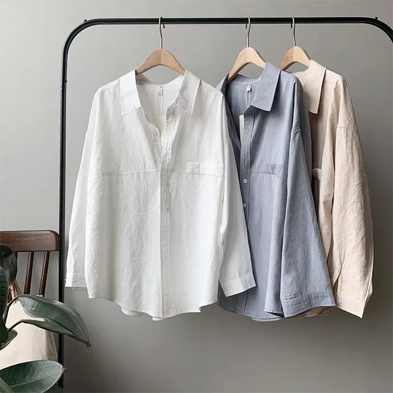 Loose Turn-down Collar Solid Female Shirts Tops Spring Summer Blouses - Blade & Thread